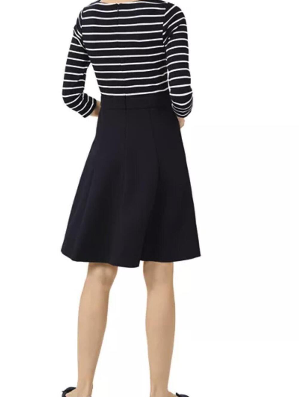 Hobbs London Navy & White Striped Boat Caris Ponte 3/4 Sleeve Dress - Size - 6 - Picture 2 of 9